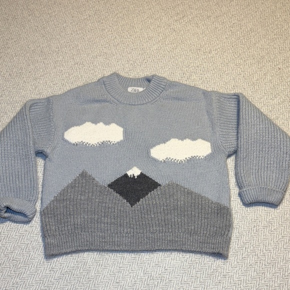 Zara Other - Zara Light Gray blue Knit Sweater Mountains and Clouds.  Size 3-4Y